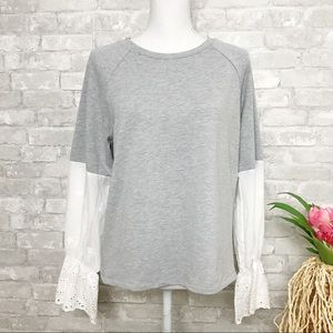 Gilli | Gray Boho Long-sleeve Scoop Neck Top Small